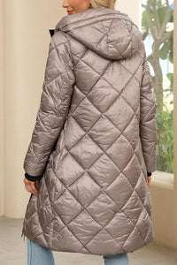 Windproof Black Thick Diamond Quilted Long Sleeve Hooded Winter Coat