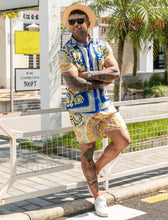 Load image into Gallery viewer, Casual Men&#39;s Blue Vacation Style Shirt &amp; Shorts Set