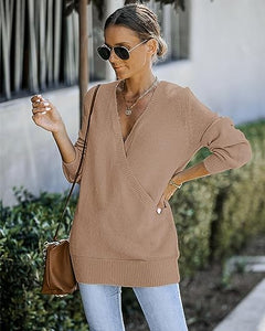 Chic Loose Fit Haute Red Long Sleeve Wrap Sweater