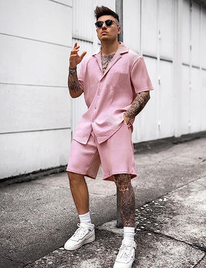 Men's Ocean Drive Pink Short Sleeve Shirt & Shorts Set