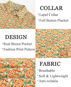 Men's Printed Button Up Short Sleeve Summer Orange Shirt