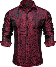 Load image into Gallery viewer, Men&#39;s Luxury Red &amp; Black Paisley Long Sleeve Shirt