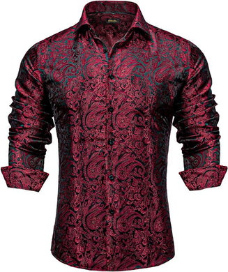 Men's Luxury Red & Black Paisley Long Sleeve Shirt
