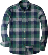 Load image into Gallery viewer, Men&#39;s Plaid Flannel Hunter Green Long Sleeve Button Down Casual Shirt