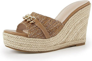 Platform Chain Beige Open Toe Espadrille Wedge Sandals