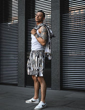 Load image into Gallery viewer, Men&#39;s Black/White Print Summer Button Up Shorts &amp; Shirt Set