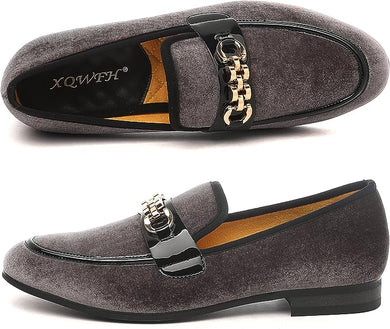 Men's Formal Grey Velvet Fashionable Dress Loafer Shoes