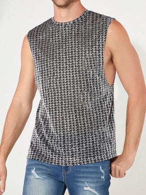 Men's Silver Houndstooth Sparkle Sleeveless Tank Top Shirt