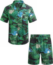 Load image into Gallery viewer, Men&#39;s Black/White Print Summer Button Up Shorts &amp; Shirt Set