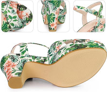 Load image into Gallery viewer, Green Floral Platform Heel Sling Back Sandals