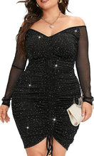 Load image into Gallery viewer, Plus Size White Ruched Mesh Long Sleeve Mini Dress