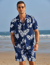 Load image into Gallery viewer, Men&#39;s Black/White Print Summer Button Up Shorts &amp; Shirt Set