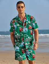 Load image into Gallery viewer, Men&#39;s Black/White Print Summer Button Up Shorts &amp; Shirt Set