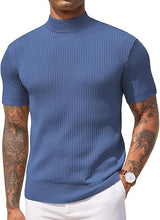 Load image into Gallery viewer, Men&#39;s Knit Turtleneck White Short Sleeve Sweater