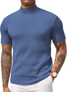 Men's Knit Turtleneck White Short Sleeve Sweater