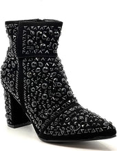 Load image into Gallery viewer, Rhinestone Studded Sequin Black Glitter Ankle Boots