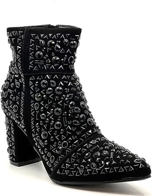 Rhinestone Studded Sequin Black Glitter Ankle Boots