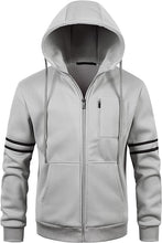 Load image into Gallery viewer, Men&#39;s Striped Light Grey Soft Fleece Sweatshirt Hoodie
