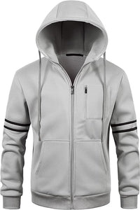 Men's Striped Grey/Black Soft Fleece Sweatshirt Hoodie