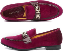 Load image into Gallery viewer, Men&#39;s Formal Cranberry Red Velvet Fashionable Dress Loafer Shoes