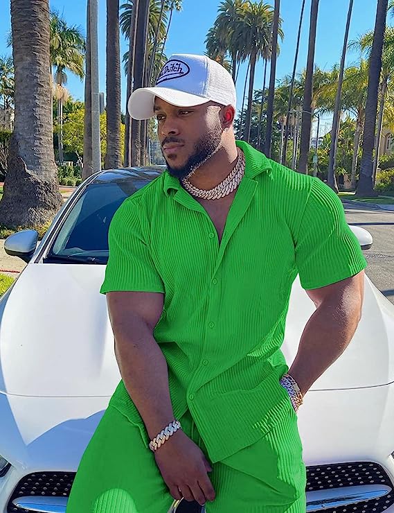 Men's Ocean Drive Green Short Sleeve Shirt & Shorts Set