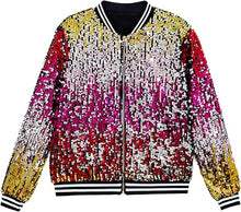 Load image into Gallery viewer, Men&#39;s Sequin Zip Up Pink-Gold Bomber Jacket