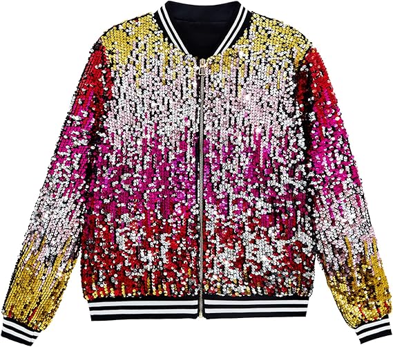 Men's Sequin Zip Up Pink-Gold Bomber Jacket