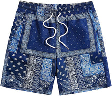 Load image into Gallery viewer, Men&#39;s Casual Drawstring Navy Blue Bandana Paisley Print Shorts