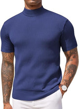 Load image into Gallery viewer, Men&#39;s Knit Turtleneck Brown Short Sleeve Sweater