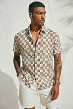 Load image into Gallery viewer, Men&#39;s Printed Button Up Short Sleeve Summer Brown Shirt