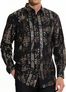 Men's Fashion Luxury Printed Blue Floral Long Sleeve Shirt