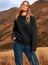 Load image into Gallery viewer, Braided Knit Black Comfy Long Sleeve Sweater