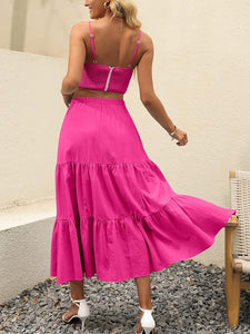 Summer Chic Pink Tiered Maxi Skirt