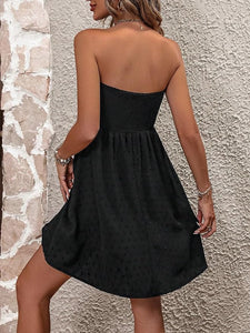 Sweetheart Black Pleated Ruffled Strapless Mini Dress