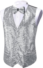 Load image into Gallery viewer, Men&#39;s Sequin Silver Formal Sleeveless Suit Vest w/Bowtie