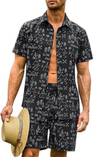 Load image into Gallery viewer, Men&#39;s Black Aztec Print Short Sleeve Summer Shorts Set