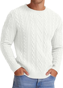 Men's Long Sleeve Dark Green Cable Knit Casual Sweater