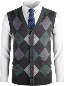 Men's British Style Beige V Neck Sleeveless Sweater Vest