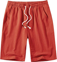 Load image into Gallery viewer, Men&#39;s Coral Linen Drawstring Casual Summer Shorts