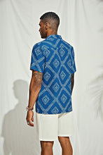 Load image into Gallery viewer, Men&#39;s Printed Button Up Short Sleeve Summer Royal Blue Shirt