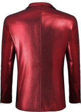 Load image into Gallery viewer, Men&#39;s Red Metallic Slim Fit Long Sleeve Tuxedo Jacket