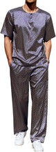 Load image into Gallery viewer, Men&#39;s Dark Green Satin Silk Short Sleeve Shirt &amp; Pants Pajamas Set