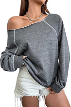 Load image into Gallery viewer, Blue-Grey Fall Chic Off Shoulder Sweatshirt