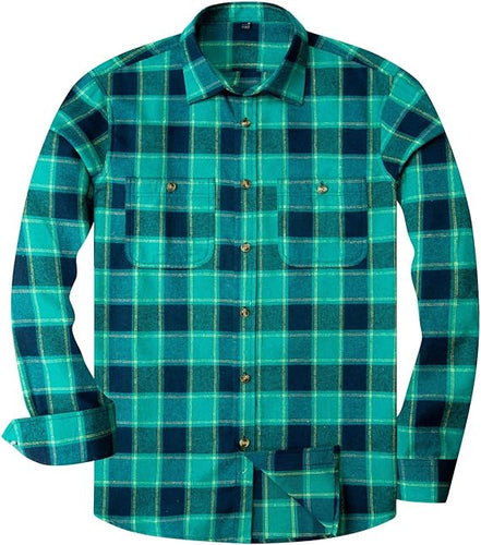 Men's Plaid Flannel Teal/Black Long Sleeve Button Down Casual Shirt