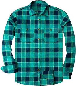 Men's Plaid Flannel Lime Green/Black Long Sleeve Button Down Casual Shirt
