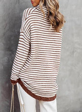 Load image into Gallery viewer, Brown &amp; Beige Striped Oversized Turtleneck Sweater