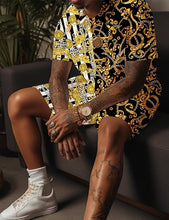 Load image into Gallery viewer, Men&#39;s Luxury Printed Gold/Black Floral Shirt &amp; Shorts Set