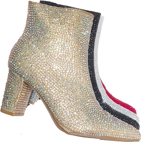 Rhinestone Studded Sequin Champagne Rhinestone Ankle Boots