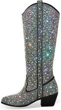 Load image into Gallery viewer, Rhinestone Knee High Sequin Black Cowboy Boots