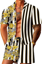 Load image into Gallery viewer, Men&#39;s Luxury Printed Gold/White Striped Shirt &amp; Shorts Set